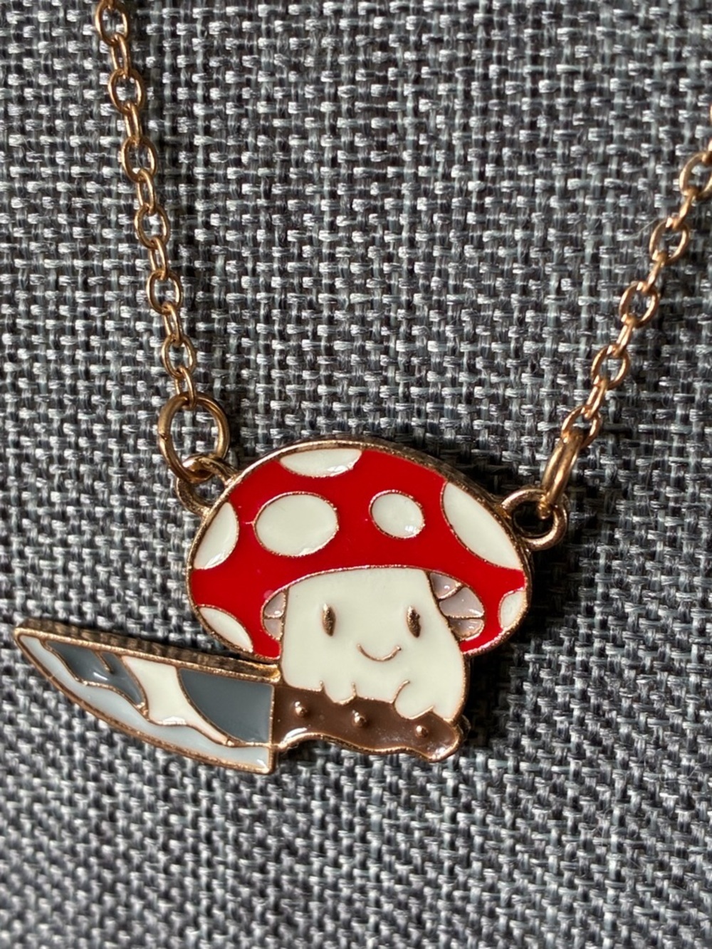 Cute Mushroom Necklace Enamel Pendant Kawaii Cottagecore Woodland Jewelry